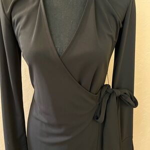 Express Black Wrap-Front Long Sleeve Dress
